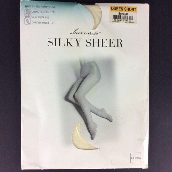 JCPenney Sheer Caress Silky Sheer Pantyhose Queen Short Bone Control Top - Picture 1 of 3